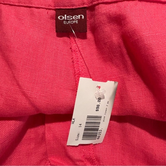 OLSEN SZ 14 100% Linen Vibrant Pink Wide-Leg Pants Drawstring High Rise Unlined - Picture 7 of 9